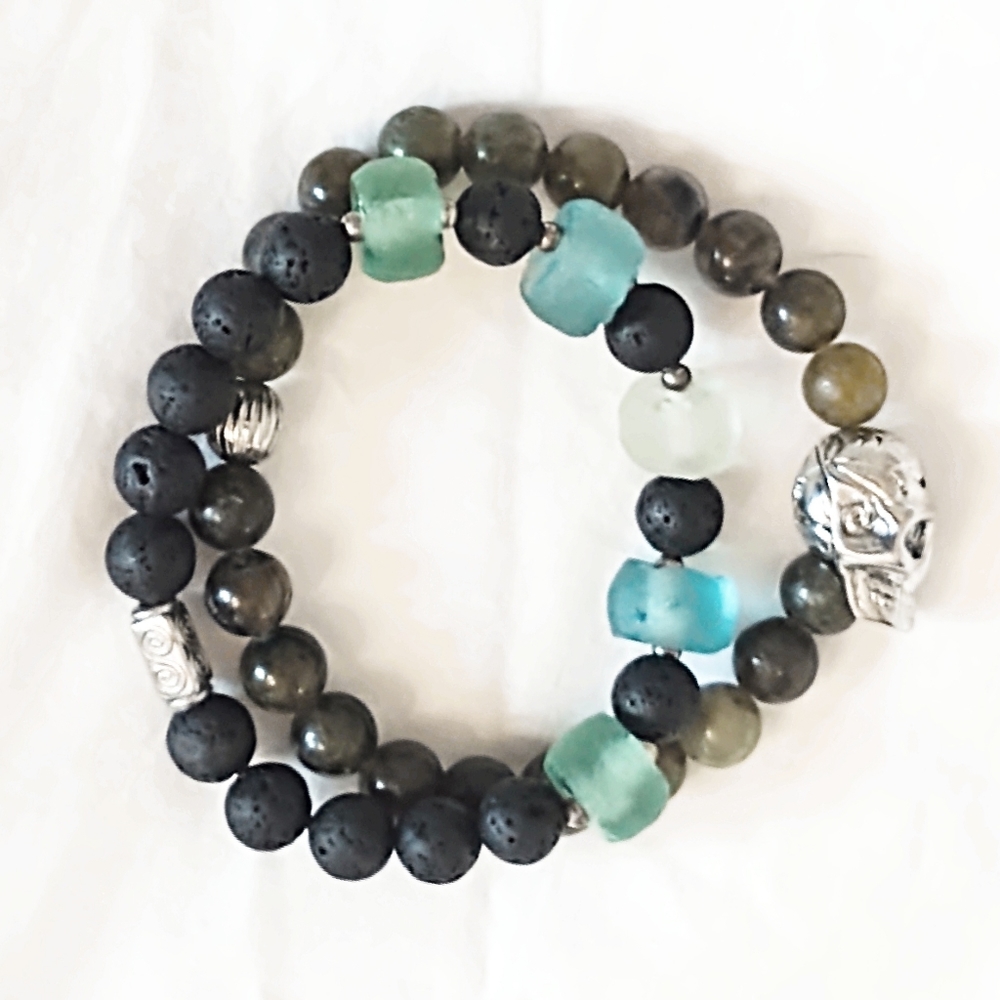 Bundle-Jade, Fluorite & Lava Rock Unisex Bracelets